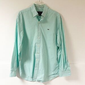 Vineyard Vines Shirt Men Teal Stripe Stretch Poplin Button Down Classic Fit sz M